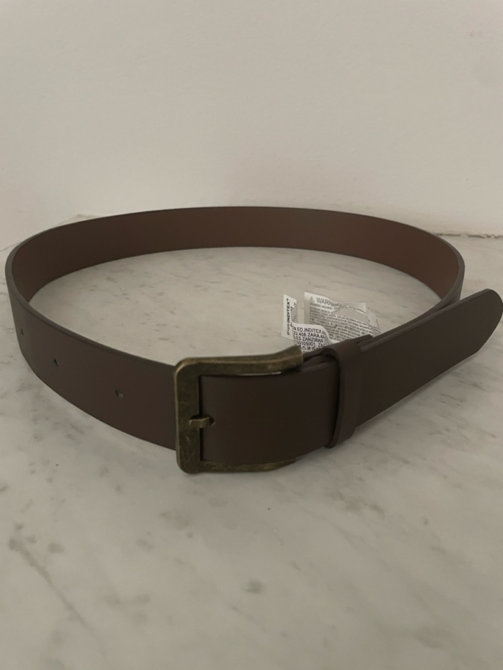 Zara Brown Leather Belt with Antique Brass-Finish Buckle